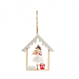 Декор новогодний подвесной Девочка в домике 12x14 см