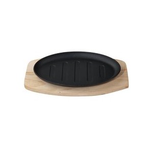 Platou fontă oval pe suport din lemn 26 cm
