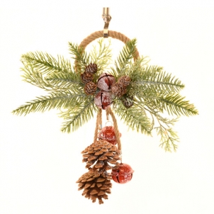 Buchet de Crăciun suspendabil cu conuri și clopoței 28 cm